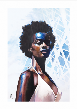 Reproduction grand format de l'aquarelle Memory, de Bertrand Rouby : jeune femme de Guadeloupe