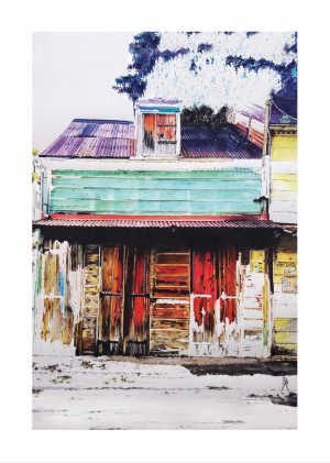 Edition numérotée de l'aquarelle originale One love, réalisée par Bertrand Rouby : case créole de Marie-Galante